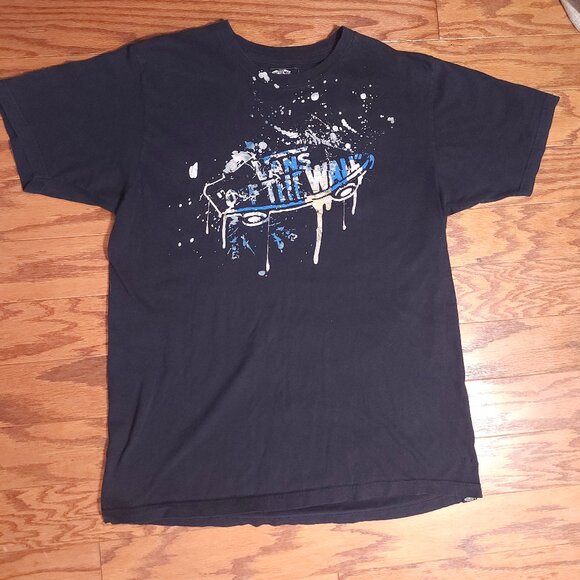 Vans Off The Wall Men’s M Medium Slim Fit Black Blue Short Sleeve Cotton T Shirt - Picture 1 of 6